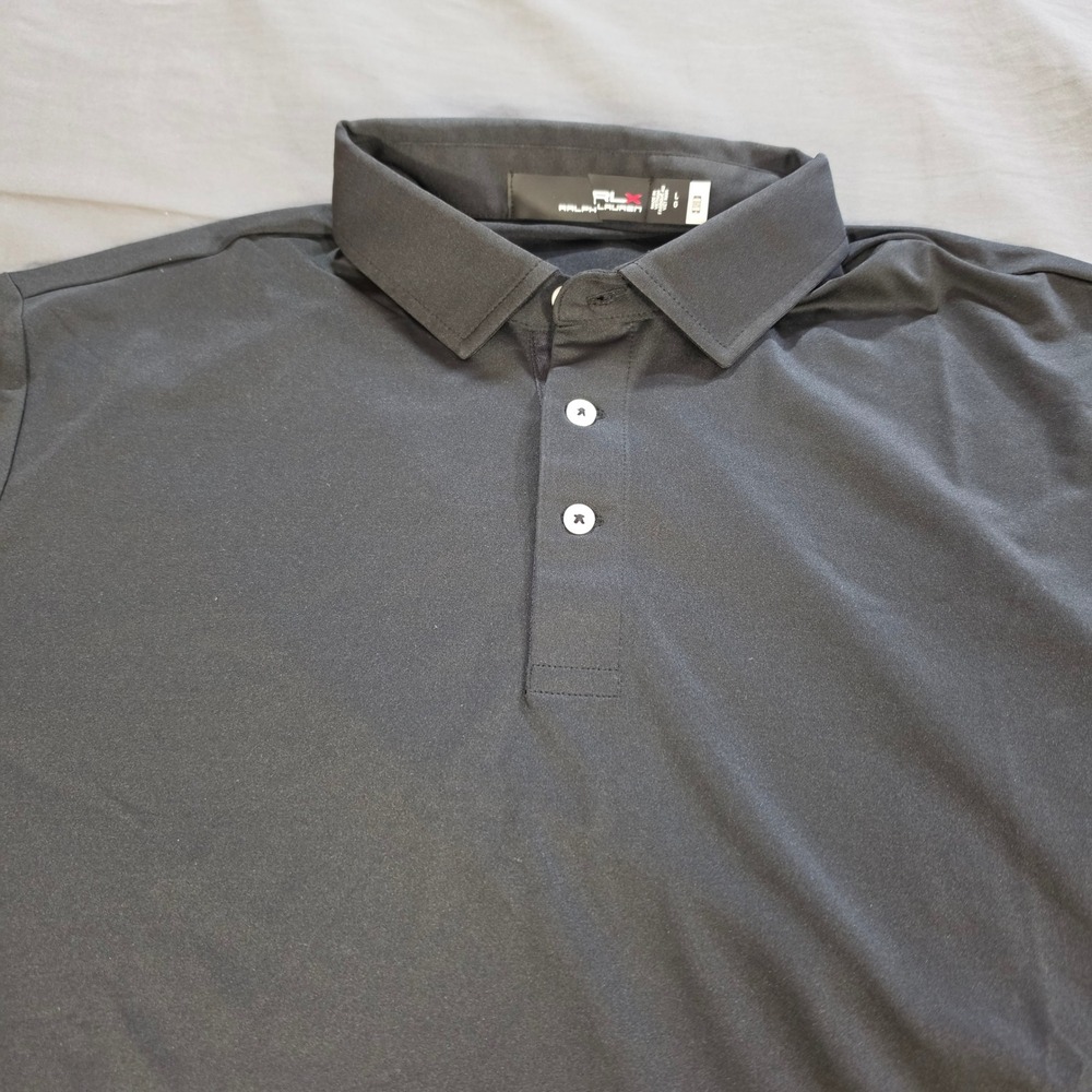 RLX Ralph Lauren Mens Large Black Short Sleeve Performance Golf Polo Shirt New